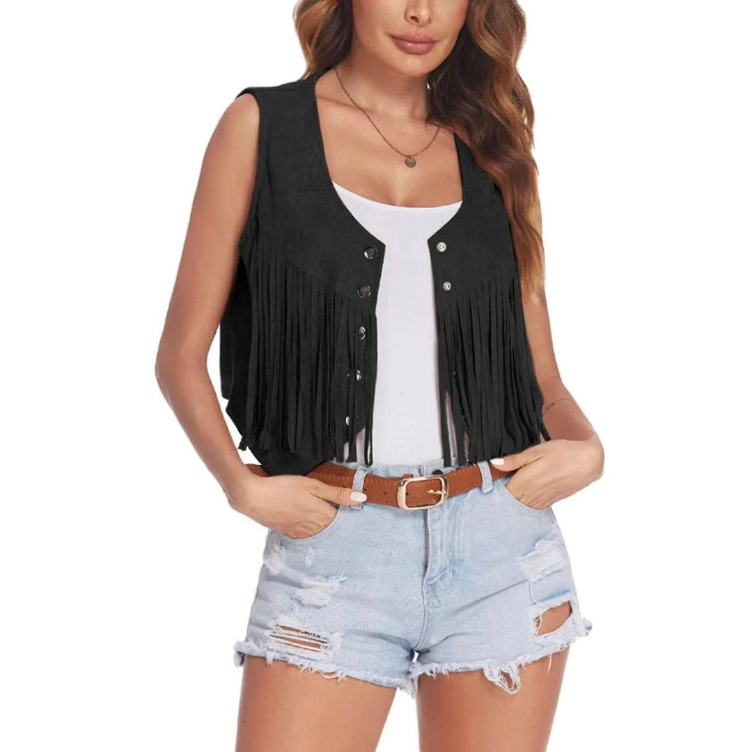 Eva | Korte Mouwloze Jas – Western en Trendy
