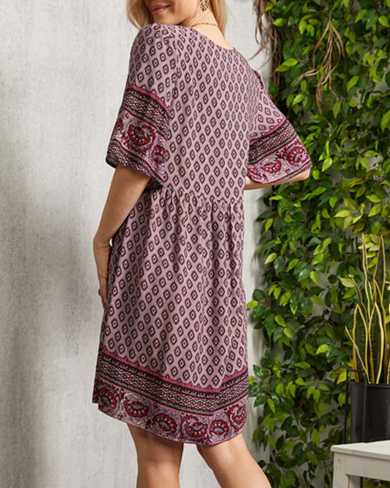 Ivana | Abito Boho Con Scollatura A V E Stampa