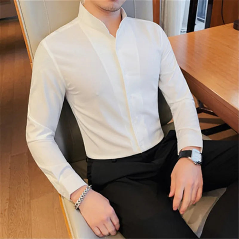 Nathan | Fitted Men's Shirt with Officer Collar