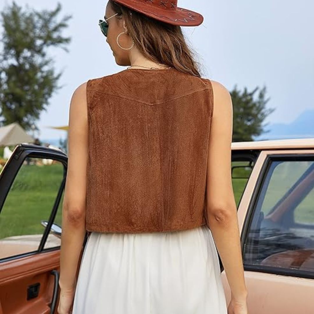 Eva | Korte Mouwloze Jas – Western en Trendy