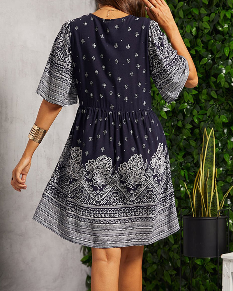 Ivana | Abito Boho Con Scollatura A V E Stampa