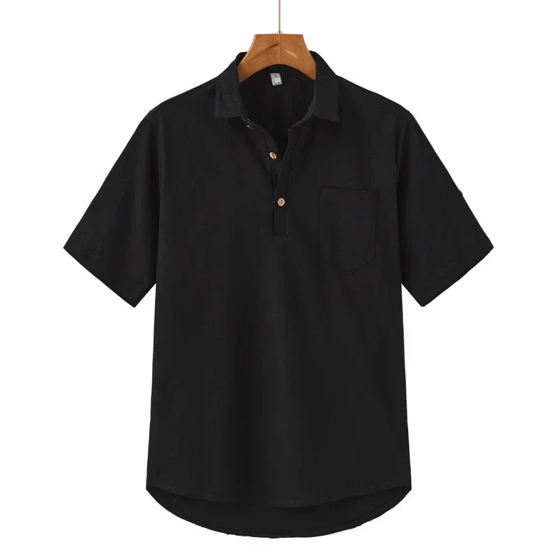 Joris | Tricou cu mâneci scurte, guler deschis și jumătate de nasturi