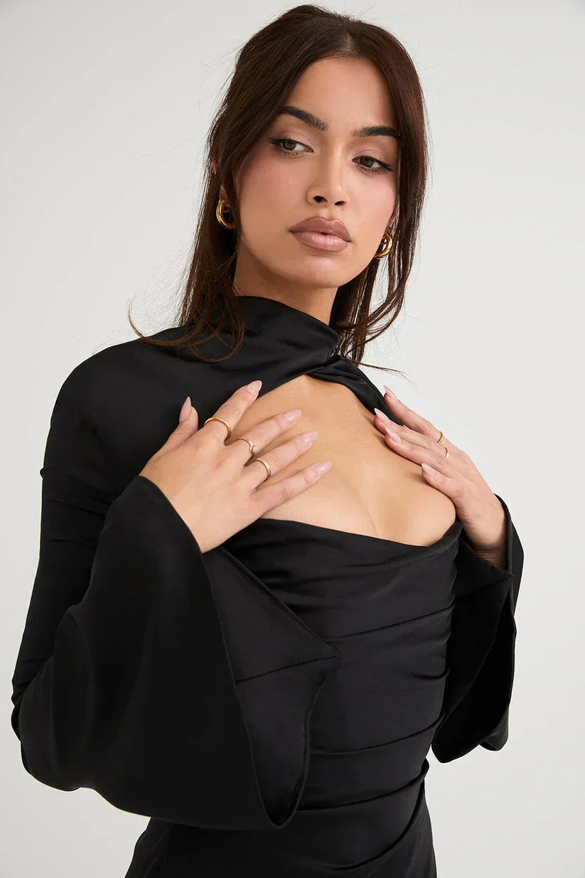 Paulette | Rochie De Cocktail Cu Decupaj Și Mâneci Lungi