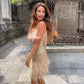 Clarisse | Glamorous Mini Dress with Fringes and Feathers 
