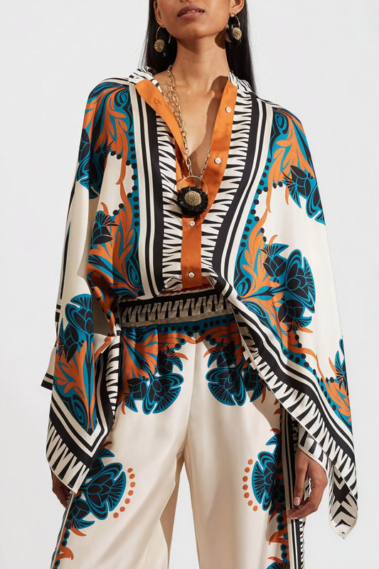 Inaya | Sæt Kimono – Boheme Print Og Løs Bukser 