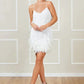 Clarisse | Glamorous Mini Dress with Fringes and Feathers 