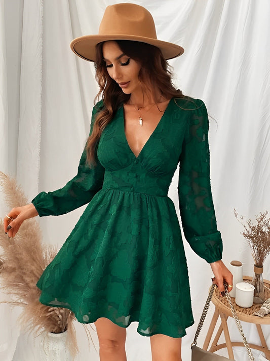 Rania | Luxurious V-Neck Long Sleeve Dress 