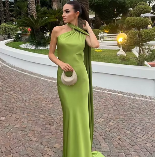 Jade | Long Draped Evening Dress 