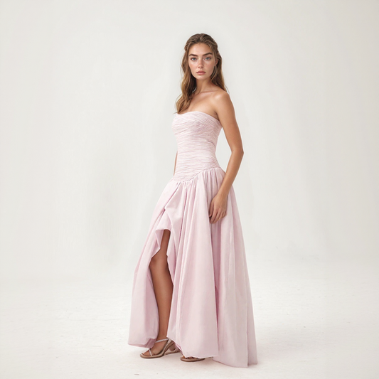 Anita | Vestido Largo Evase – Escote Recto y Dobladillo Voluminoso 