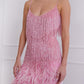 Clarisse | Glamorous Mini Dress with Fringes and Feathers 
