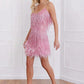 Clarisse | Glamorous Mini Dress with Fringes and Feathers 