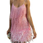Clarisse | Glamorous Mini Dress with Fringes and Feathers 