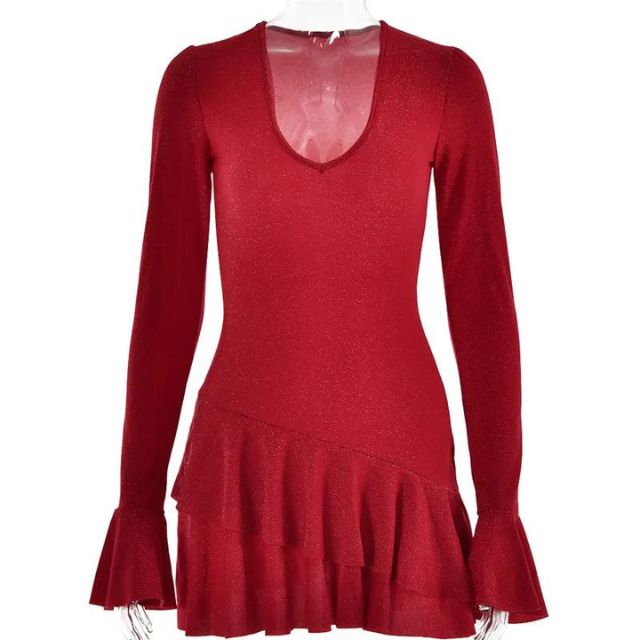 Candice | Mini vestido brillante de mangas acampanadas 