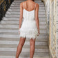 Clarisse | Glamorous Mini Dress with Fringes and Feathers 