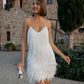 Clarisse | Glamorous Mini Dress with Fringes and Feathers 