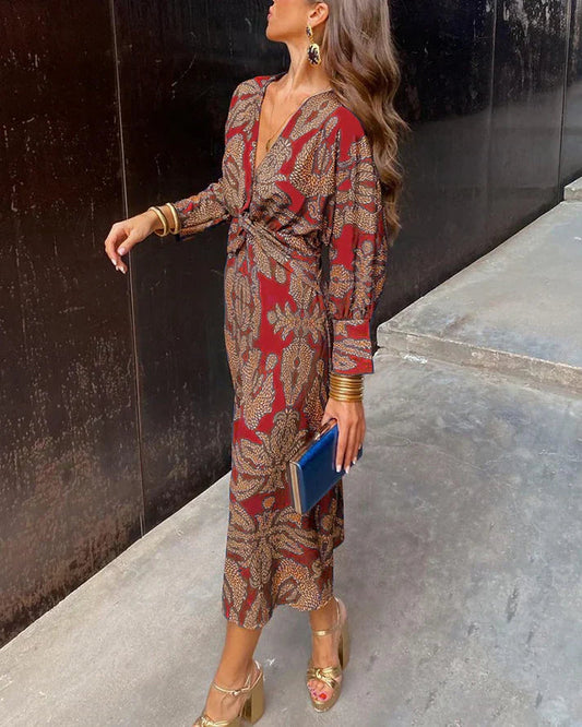 Loriane | Chic Printed Dress with Long Sleeves 
