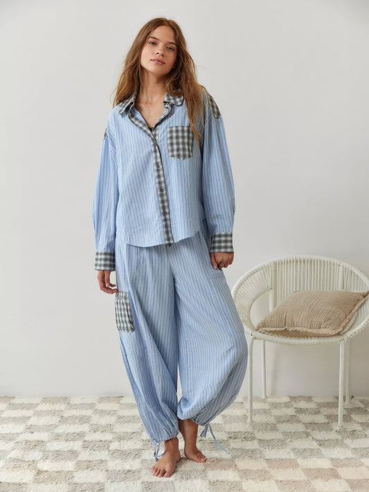 Lucienne | Pyjama Confort & Style à Carreaux Contrastés